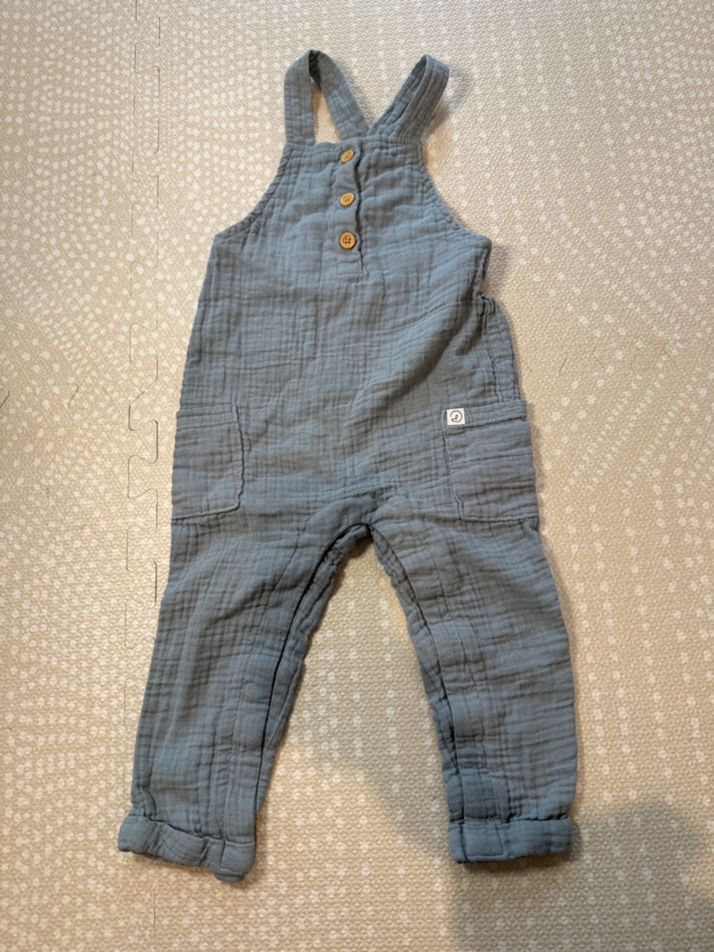 Kids Slate Muslin Crossback Overalls with Button Front